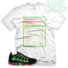 Load image into Gallery viewer, Black/Ember Glow/Electric Green/Kumquat "SUCCESS NUTRITION FACTS" Vapor Max Plus White Sneaker T-Shirt