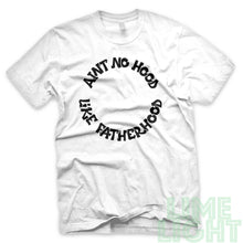 Load image into Gallery viewer, Black on White "Ain't No Hood Like Fatherhood" Yeezy Zebra | Jordan Air 5 Retro Oreo | Kamikaze 2 OG Black Sneaker T-Shirt