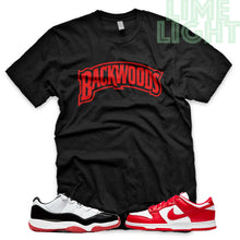 Load image into Gallery viewer, University Red "Backwoods" Jordan 11 Retro Concord Bred Low | AJ1 Retro OG Bloodline | Dunk Low SP | AF1 Low | Black Sneaker Shirt