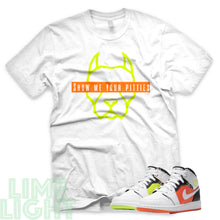 Load image into Gallery viewer, Volt/ Hyper Crimson "Show Me Your Pitties" Air Jordan 1 GS | Air Jordan 1s PS | AJ1 Notebook White Sneaker T-Shirt