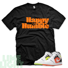 Load image into Gallery viewer, Volt/ Hyper Crimson "Happy and Humble" Air Jordan 1 GS | Air Jordan 1s PS | AJ1 Notebook Black Sneaker T-Shirt