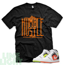 Load image into Gallery viewer, Volt/ Hyper Crimson "Stay Humble Hustle Hard" Air Jordan 1 GS | Air Jordan 1s PS | AJ1 Notebook Black Sneaker T-Shirt
