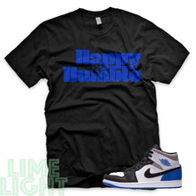 Load image into Gallery viewer, Union Hyper Royal | Game Royal Black Toe "Happy and Humble" Air Jordan 1 Black Sneaker T-Shirt