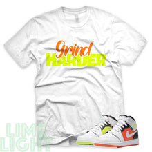 Load image into Gallery viewer, Volt/ Hyper Crimson "Grind Harder" Air Jordan 1 GS | Air Jordan 1s PS | AJ1 Notebook White Sneaker T-Shirt