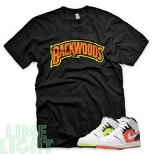 Load image into Gallery viewer, Volt/ Hyper Crimson "Backwoods" Air Jordan 1 GS | Air Jordan 1s PS | AJ1 Notebook Black Sneaker T-Shirt