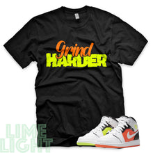 Load image into Gallery viewer, Volt/ Hyper Crimson "Grind Harder" Air Jordan 1 GS | Air Jordan 1s PS | AJ1 Notebook Black Sneaker T-Shirt