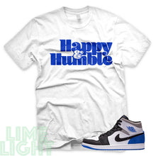 Load image into Gallery viewer, Union Hyper Royal | Game Royal Black Toe "Happy and Humble" Air Jordan 1 White Sneaker T-Shirt