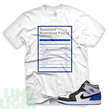 Load image into Gallery viewer, Union Hyper Royal | Game Royal Black Toe "Success Nutrition Facts" Air Jordan 1 White Sneaker T-Shirt