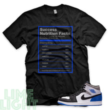 Load image into Gallery viewer, Union Hyper Royal | Game Royal Black Toe "Success Nutrition Facts" Air Jordan 1 Black Sneaker T-Shirt