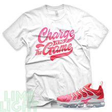 Load image into Gallery viewer, Pink Blast/Flash Crimson "Charge It To The Game" Vapormax Plus Black or White Sneaker T-Shirt