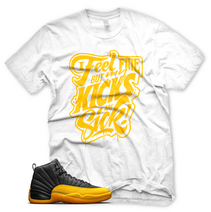 University Gold "Kicks Are Sick" Air Jordan 12 Sneaker Shirt
