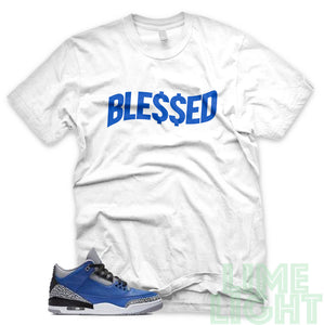 Varsity Royal "Money Blessed" Air Jordan 3 White Sneaker Shirt