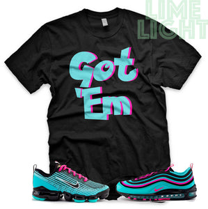 Hyper Turquoise/ Pink Blast "Got 'Em" VaporMax Flyknit 3 Black T-Shirt