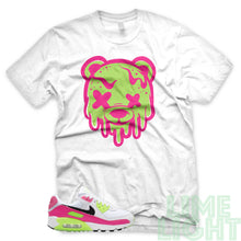 Load image into Gallery viewer, Pink Blast/ Ghost Green &quot;Drippy Bear&quot; Air Max 90 White T-Shirt
