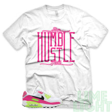 Load image into Gallery viewer, Pink Blast/ Ghost Green &quot;Stay Humble Hustle Hard&quot; Air Max 90 White T-Shirt

