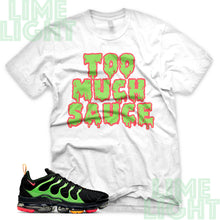Load image into Gallery viewer, Ember Glow/Electric Green/Kumquat &quot;Too Much Sauce&quot; VaporMax Plus White Sneaker T-Shirt
