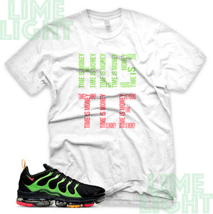 Ember Glow/Electric Green/Kumquat "Time is Money" VaporMax Plus White Sneaker T-Shirt