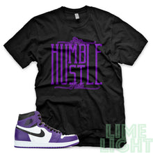 Load image into Gallery viewer, Court Purple &quot;Stay Humble Hustle Hard&quot; Air Jordan 1 Retro Black Sneaker T-Shirt
