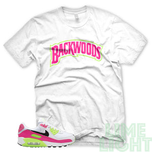Pink Blast/ Ghost Green "Backwoods" Air Max 90 White T-Shirt