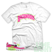 Load image into Gallery viewer, Pink Blast/ Ghost Green &quot;Backwoods&quot; Air Max 90 White T-Shirt

