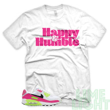 Load image into Gallery viewer, Pink Blast/ Ghost Green &quot;Happy and Humble&quot; Air Max 90 White T-Shirt
