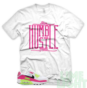 Pink Blast/ Ghost Green "Stay Humble Hustle Hard" Air Max 90 White T-Shirt