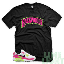 Load image into Gallery viewer, Pink Blast/ Ghost Green &quot;Backwoods&quot; Air Max 90 Black T-Shirt
