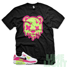 Load image into Gallery viewer, Pink Blast/ Ghost Green &quot;Drippy Bear&quot; Air Max 90 Black T-Shirt
