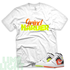 Volt/ Hyper Crimson "Grind Harder" Air Jordan 1 GS  | Air Jordan 1s PS | AJ1 Notebook White Sneaker T-Shirt