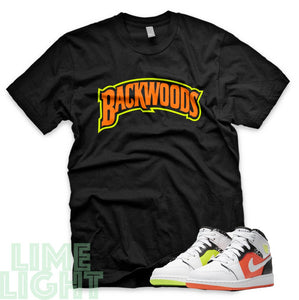 Volt/ Hyper Crimson "Backwoods" Air Jordan 1 GS  | Air Jordan 1s PS | AJ1 Notebook Black Sneaker T-Shirt