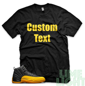 University Gold "CUSTOM TEXT" Air Jordan 12 Black or White Sneaker T-Shirt